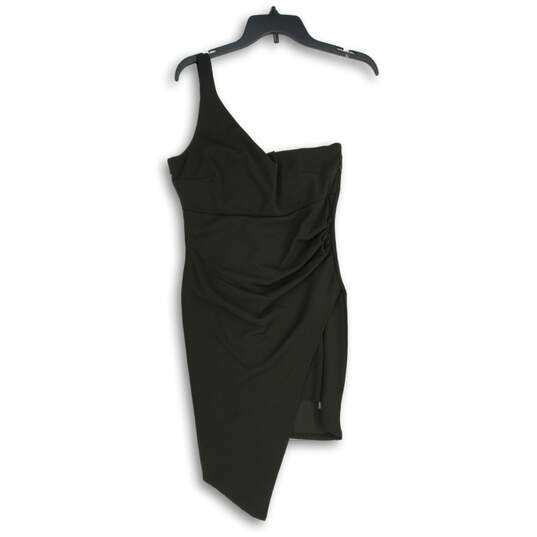 Womens Black One Shoulder Asymmetrical Hem Mini Dress Size Medium image number 1