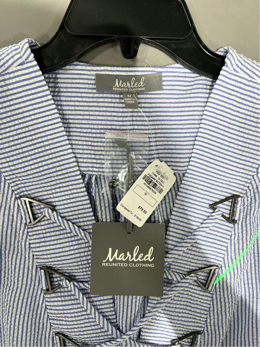 NWT Marled Reunited Clothing Womens Blouse Top Blue White Striped Size Medium image number 5