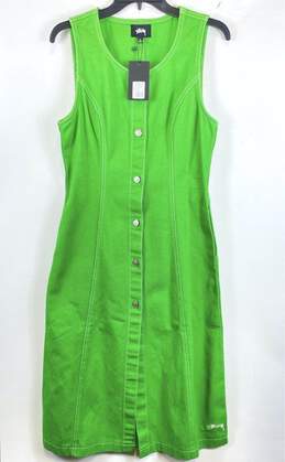 NWT Stussy Womens Lime Bailey Contrast Stitch Midi Shirt Dress Size Medium