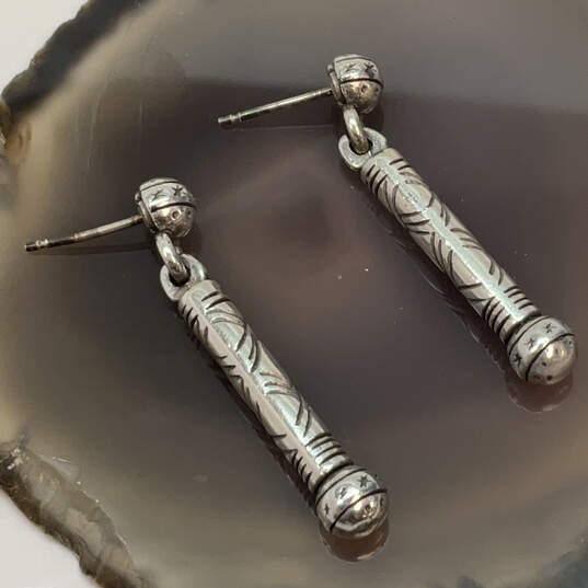 Designer Brighton Silver-Tone Engraved Cylinder Bar Dangle Earrings image number 2
