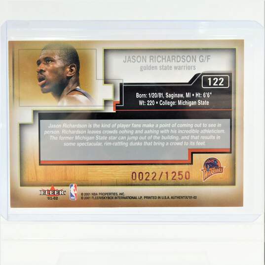 2001-02 Jason Richardson Fleer Authentix Rookie /1250 Golden St Warriors image number 3