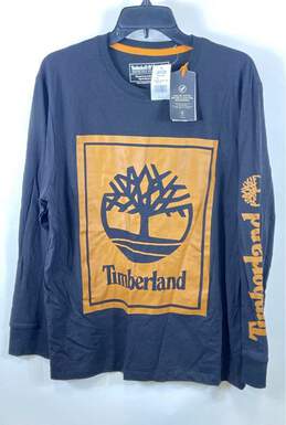NWT Timberland Mens Blue Logo Print Long Sleeve Crew Neck T-Shirt Size X Large