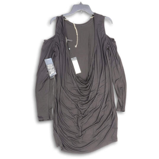 NWT Womens Black Cold Shoulder Sleeve Round Neck Mini Dress Size Medium image number 2