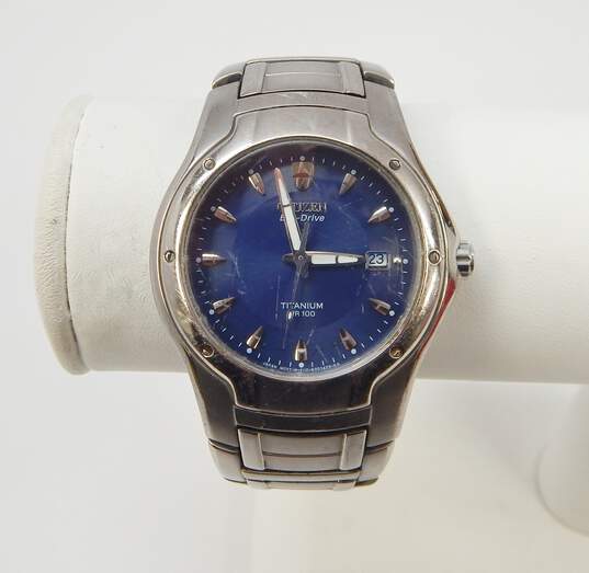 Buy the Citizen Eco Drive E110 K002141 Blue Dial Stainless Steel ...