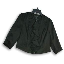 INC International Concepts Womens Black Ruffle Full Zip Blazer Jacket Size MP