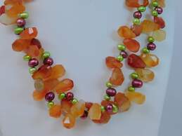 Diana Venezia 925 Faceted Orange Agate & Green & Pink Pearls Beaded Double Strand Toggle Necklace 138g alternative image