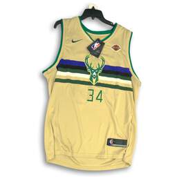 NWT Nike Mens Green Cream Milwaukee Bucks Logo #34 NBA Basketball Jersey Size XL