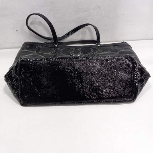 Women's Coach Signature Black Patent Leather Shoulder Tote Bag Purse image number 3