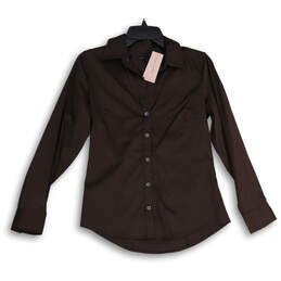 NWT Womens Brown Long Sleeve Spread Collar Button-Up Shirt Size S