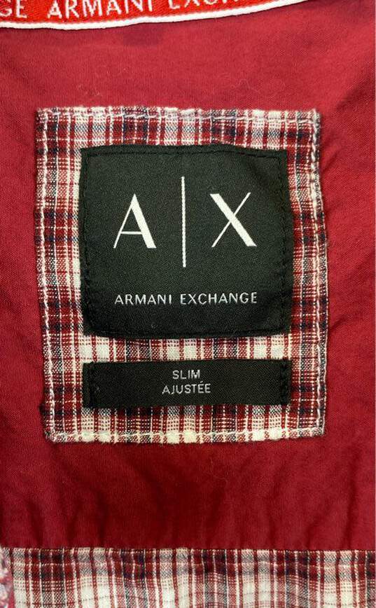 Armani Exchange Mens Red Cotton Plaid Slim Fit Short Sleeve Button Up Shirt Sz M image number 3