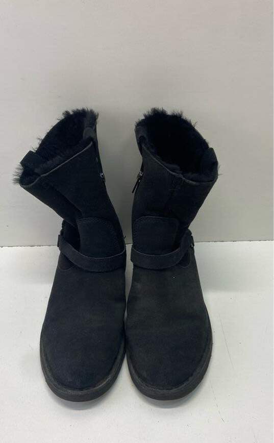 UGG Black Suede Shearling Ankle Zip Boots Shoes Size 7.5 B image number 6