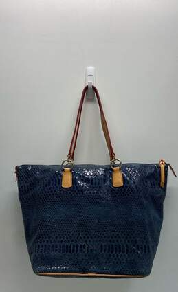 Dooney & Bourke Blue Croc Embossed Leather Zip Tote Bag alternative image