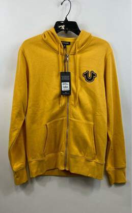 NWT True Religion Unisex Adults Mustard Long Sleeve Full Zip Hoodie Size Small
