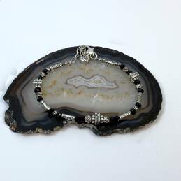 Designer Brighton Silver-Tone Black Glass Embossed Design Beaded Bracelet