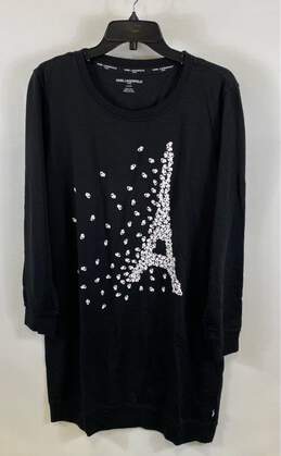 Karl Lagerfeld Womens Black Eiffel Tower Print Long Sleeve T-Shirt Dress Size L