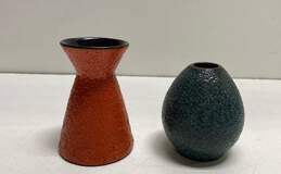 Jonathan Adler Pottery 4inch Tall Set of 2 Modern Ceramic Bud Vases -Red /Green