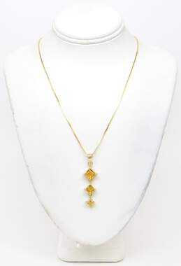 14K Yellow Gold Faux Citrine Pendant On Box Chain Necklace 4.3g