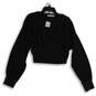 NWT Womens Black Surplice Neck Long Sleeve Knit Crop Blouse Top Size M image number 1