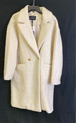 NWT BCBGMAXAZRIA Womens Ivory Pockets Long Sleeve Shimmer Overcoat Size Large