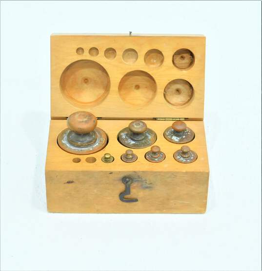 Brass Calibration Weight 17pc Set w/ Wood Case Missing 2 pieces image number 2