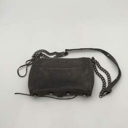 Womens Gray Nubuck Leather Link Chain Strap Hook Crossbody Bag alternative image