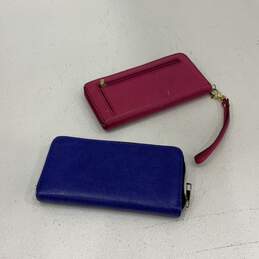 Lot Of 2 Assorted Womens Zip Around Wallet Credit Card Holder Pink Blue Leather alternative image