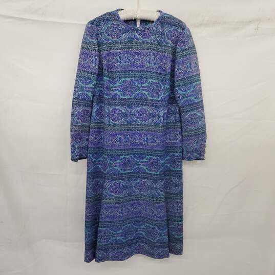 Robert Leonard Women's Vintage Blue Multi Metallic Thread Shift Dress image number 1