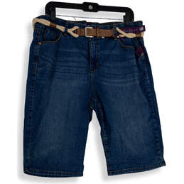 NWT Womens Blue Denim Belted 5-Pocket Design Bermuda Shorts Size 12
