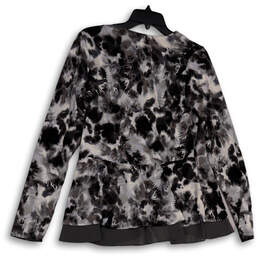 Womens Gray Black Floral Long Sleeve 230 Peplum Cardigan Sweater Size Small alternative image