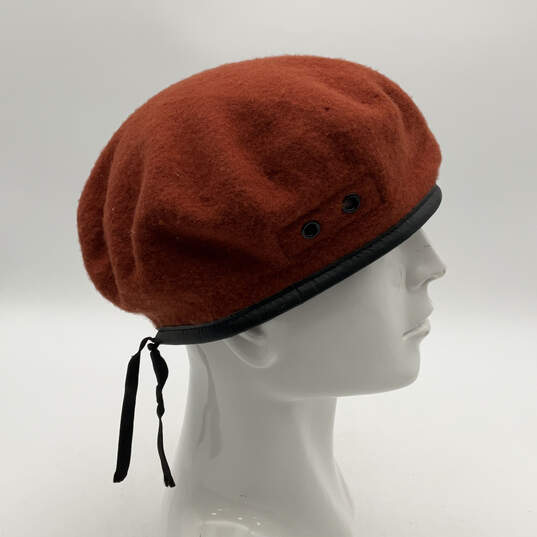 Mens Red Orange Wool Eyelets Adjustable Drawstring Beret Cap Size 7 image number 3