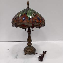 Dale Tiffany Style Dragonfly Stain Glass Brass Table Lamp alternative image