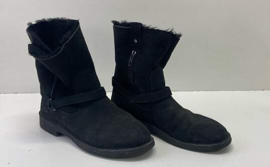 UGG Black Suede Shearling Ankle Zip Boots Shoes Size 7.5 B image number 3