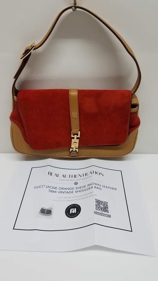 Authenticated Vintage Gucci Jackie Orange Suede Leather Shoulder Bag image number 1