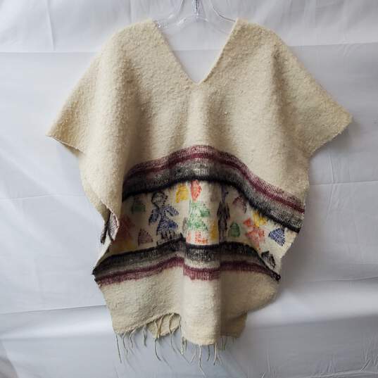 Unbranded Beige Woven Wool Poncho image number 1