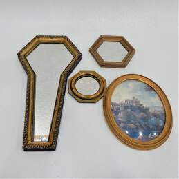 Vintage Mid Century E.A. Riba Co. Gold Wood Frame Mirrors & Bubble Glass Photo