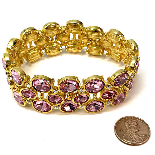 Designer Joan Rivers Gold-Tone Citrine Stone Stretchable Bangle Bracelet image number 2