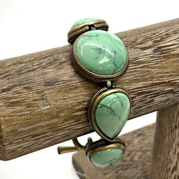 Designer Lucky Brand Gold-Tone Turquoise Green Gemstone Chain Bracelet