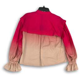 BCBGMAXAZRIA Womens Pink Ombre Ruffle Cuffed Long Sleeve Blouse Top Size XS alternative image