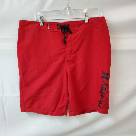 Hurley Men's Red Below The Knee Swim Shorts Size 34 / 21" Length NWT image number 1