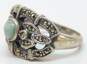 Romantic 925 Sterling Silver Marcasite & Nephrite Ring & Bracelet 29.0g image number 5