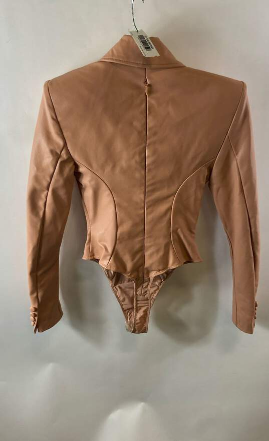 NWT House Of London Womens Pink Rose Champagne Leather Jacket Bodysuit Size XS image number 2