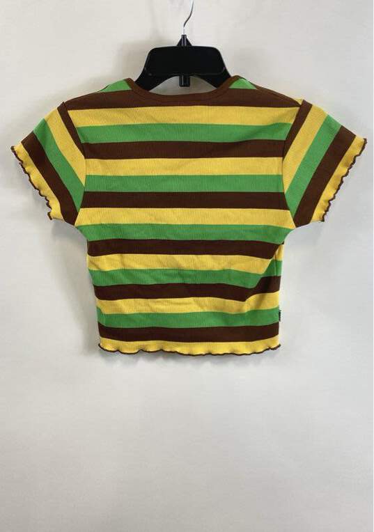 Obey Womens Multicolor Striped Hanna Baby Henley Cropped T-Shirt Size Small image number 2