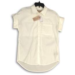 NWT Philosophy White Womens Spread Collar Short Sleeve Button-Up Shirt Size XS