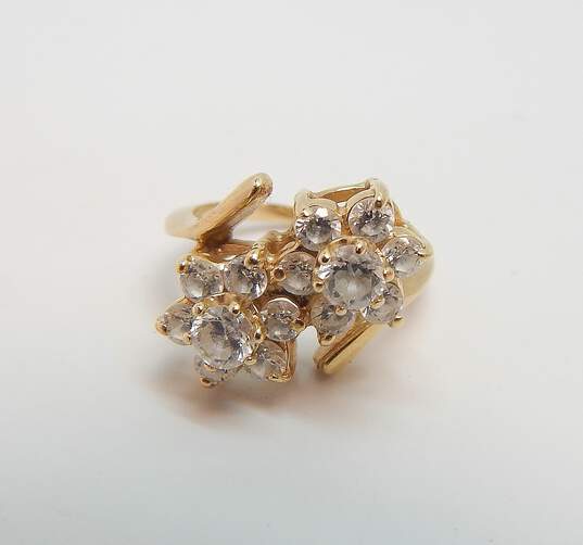 Romantic 14K Yellow Gold CZ Cluster Flowers Ring 3.6g image number 5