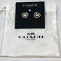 Designer Coach Silver-Tone Heart Shape Stud Earrings With Dust Bag image number 1