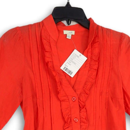 NWT Womens Coral Ruffle Pleated 3/4 Sleeve Button Front Tunic Top Size 6 image number 3