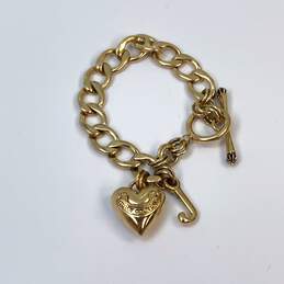 Designer Juicy Couture Gold-Tone Puffed Heart Charm Toggle Link Chain Bracelet alternative image