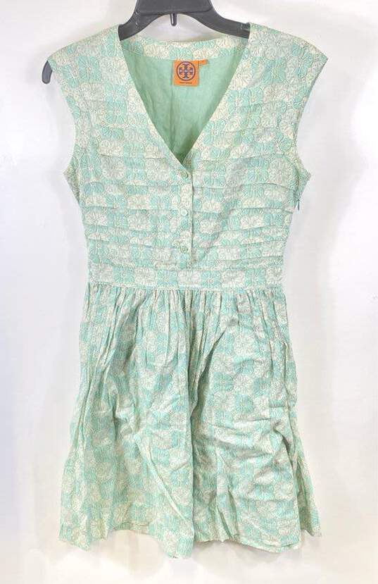 Tory Burch Womens Mint Green Floral Cotton Sleeveless Fit & Flare Dress Size 2 image number 1