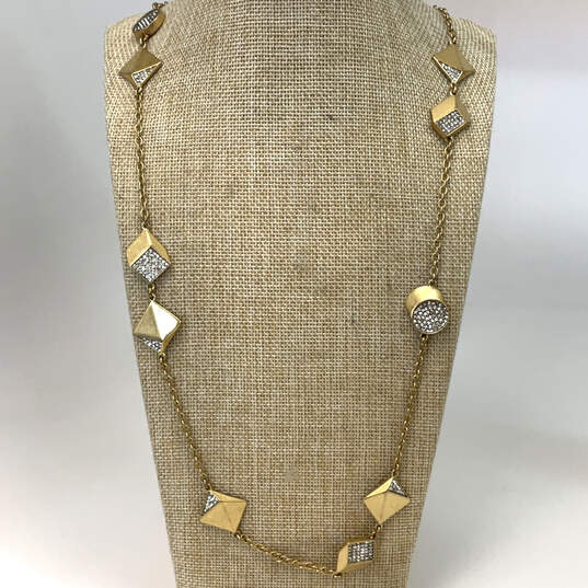 Designer J. Crew Gold-Tone Geometric Clear Rhinestones Chain Necklace image number 1