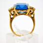 Vintage 10K Yellow Gold London Blue Topaz & Clear Quartz Accented Statement Ring 5.8g image number 6